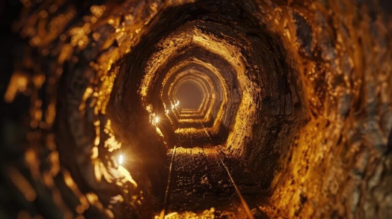 um-tunel-escuro-e-estreito-iluminado-por-luzes-distantes